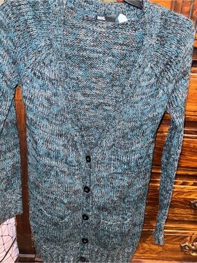 Women’s BDG Teal-Gray Marled V-Neck Button Up Cardigan